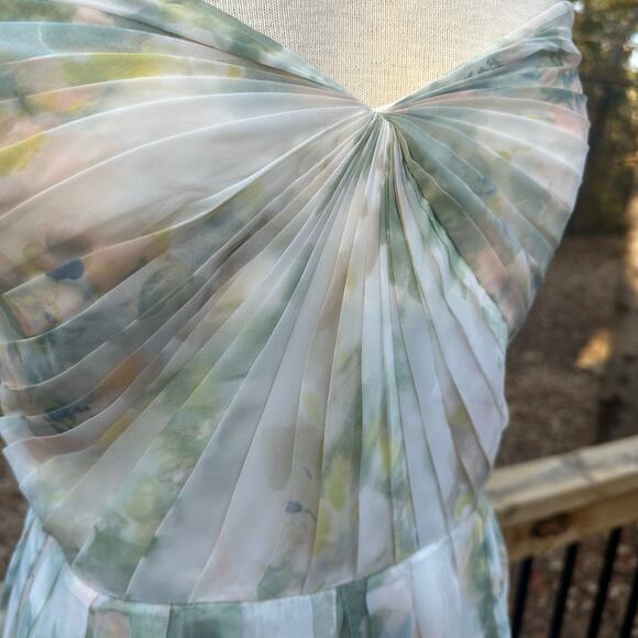 Jenny Yoo Chiffon Convertible Strapless Dress Garden Print Size 26 Green Ivory - Picture 5 of 11